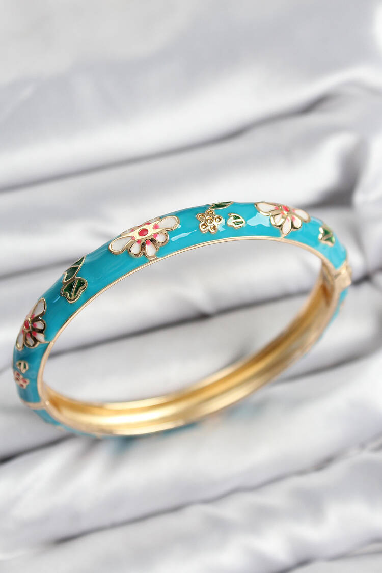 Gold Women's Clamp With Enameled Brass Blue Flower Motif - Brand: Ebijuteri - Women & Kids, Baby Clothes Wholesale - Globality Store