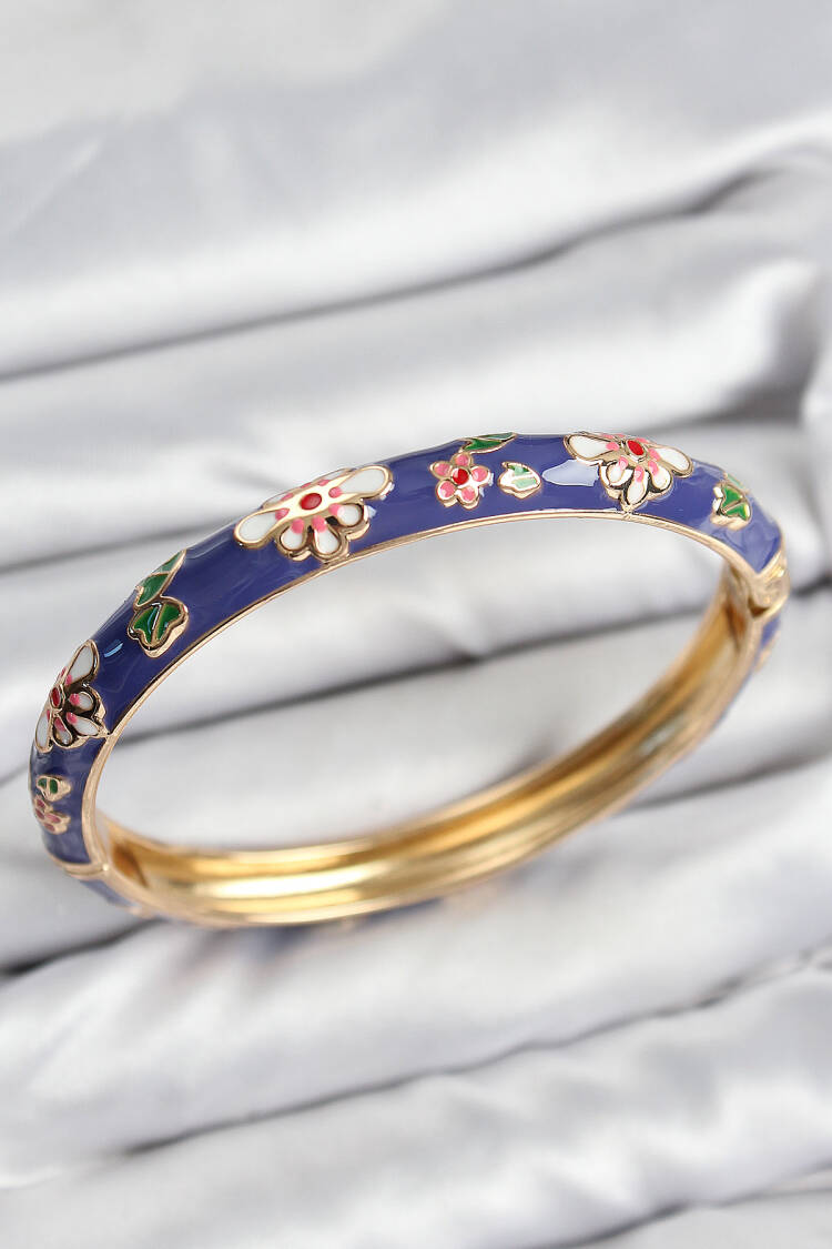 Gold Women's Clamp With Enameled Brass Purple Flower Motif - Brand: Ebijuteri - Women & Kids, Baby Clothes Wholesale - Globality Store