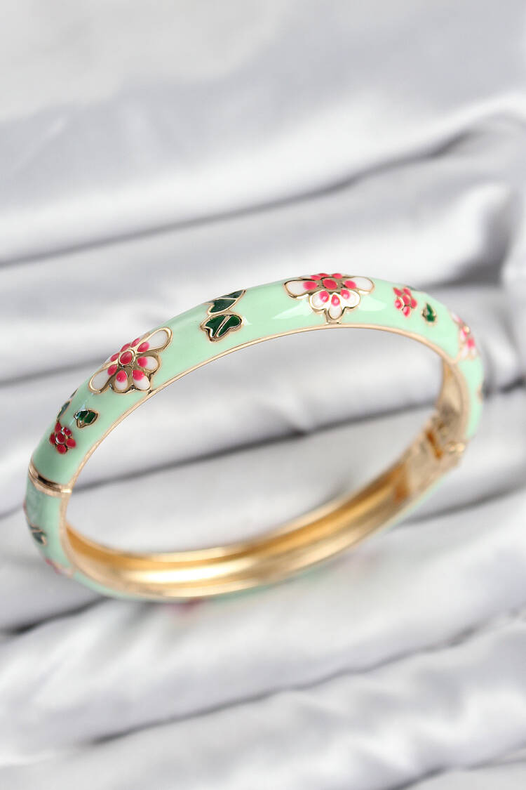 Gold Women's Clamp With Enamel Brass Water Green Flower Motif - Brand: Ebijuteri - Women & Kids, Baby Clothes Wholesale - Globality Store