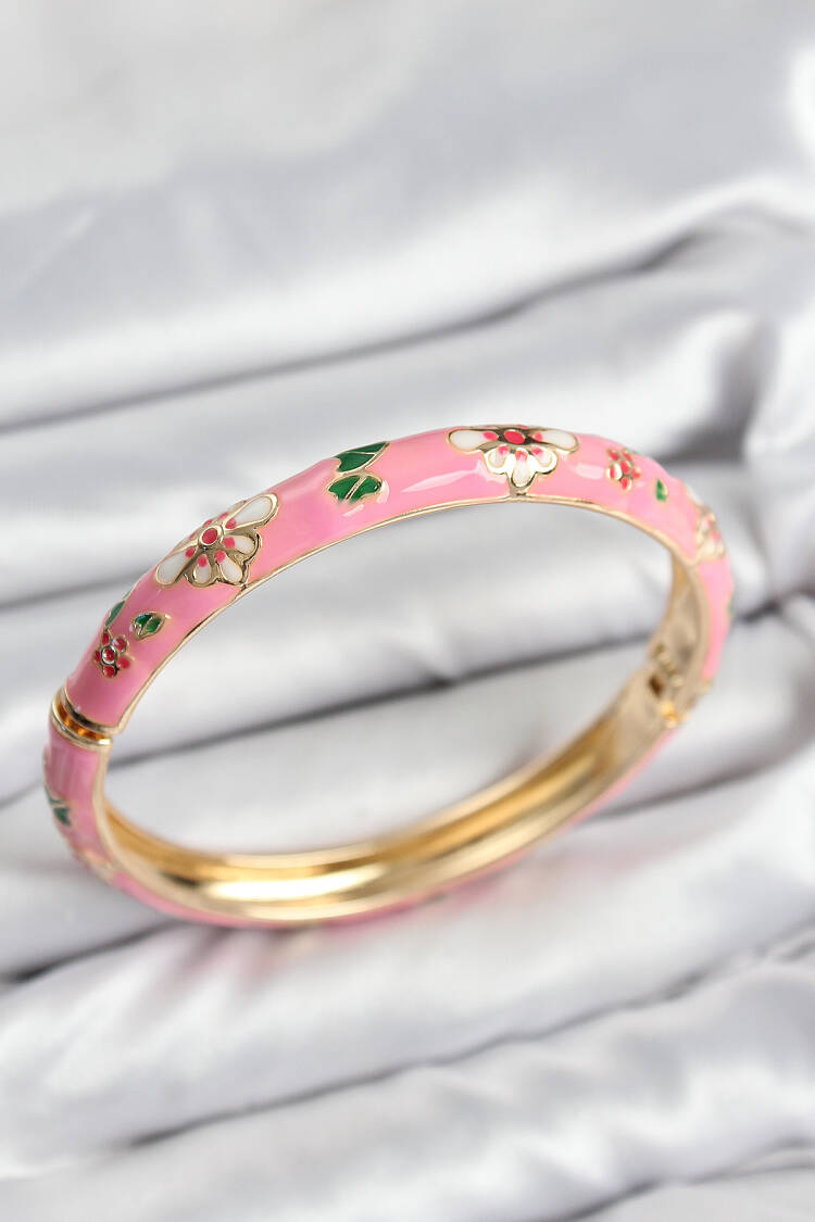 Gold Women's Clamp With Enameled Brass Pink Flower Motif - Brand: Ebijuteri - Women & Kids, Baby Clothes Wholesale - Globality Store