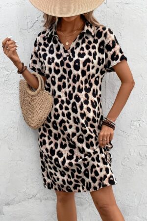 Beige Leopard Print Casual Shirt Dress - Brand: Janes - Women & Kids, Baby Clothes Wholesale - Globality Store