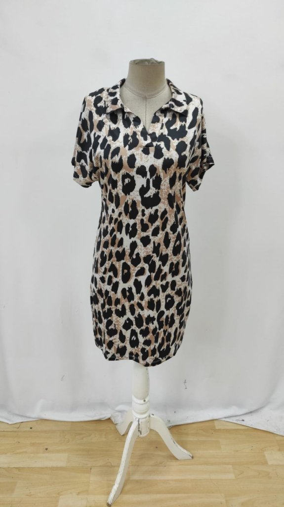 Beige Leopard Print Casual Shirt Dress
