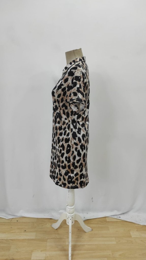 Beige Leopard Print Casual Shirt Dress