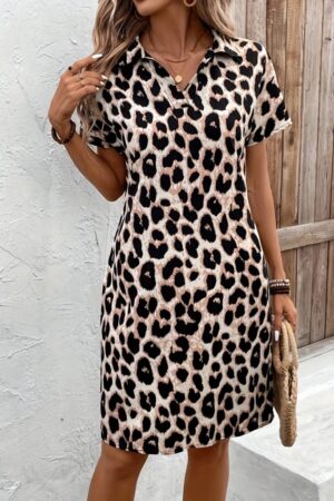 Beige Leopard Print Casual Shirt Dress - Brand: Janes - Women & Kids, Baby Clothes Wholesale - Globality Store