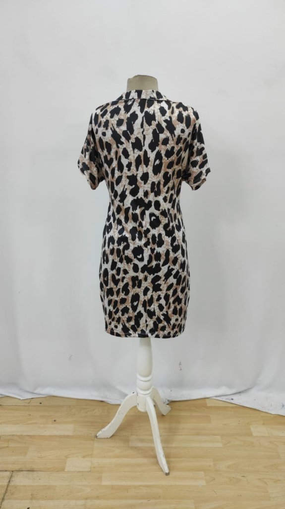 Beige Leopard Print Casual Shirt Dress
