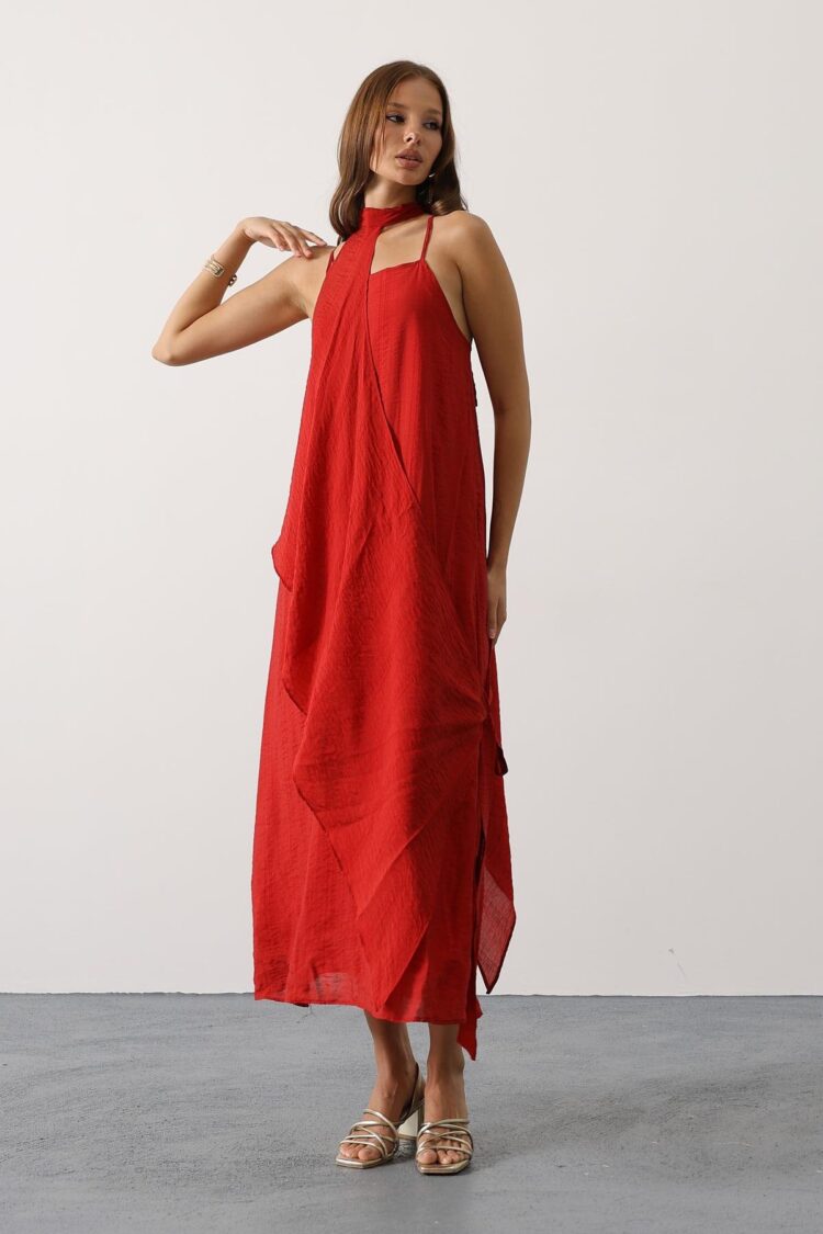 Slip Dress With Halter Neck And Cap Sleeves