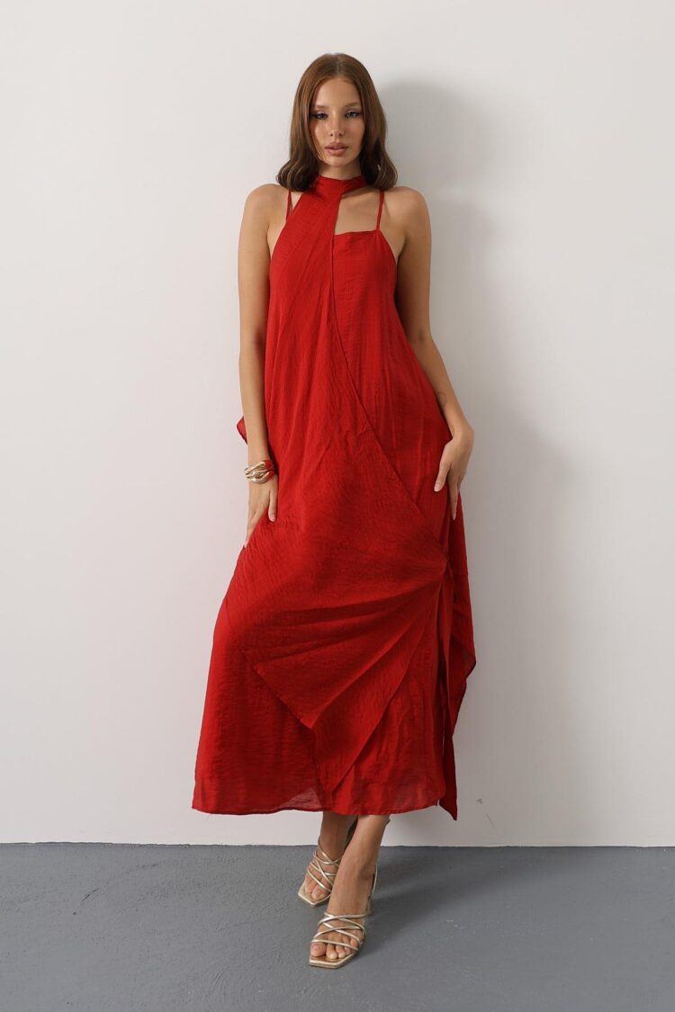 Slip Dress With Halter Neck And Cap Sleeves