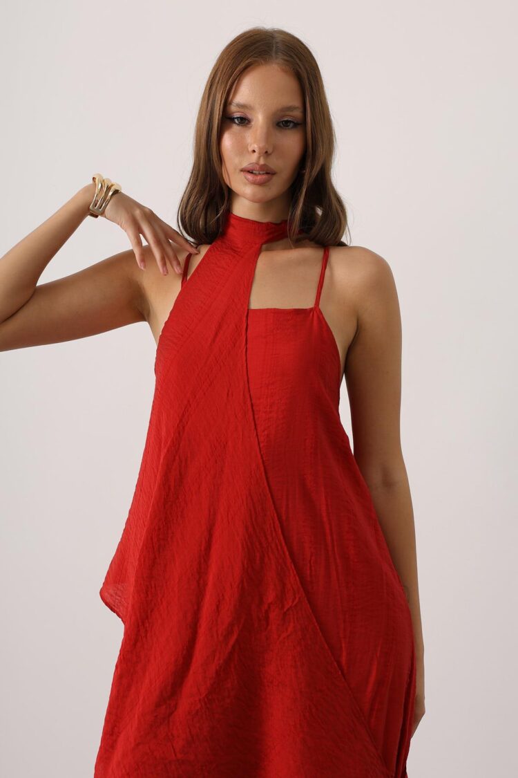 Slip Dress With Halter Neck And Cap Sleeves