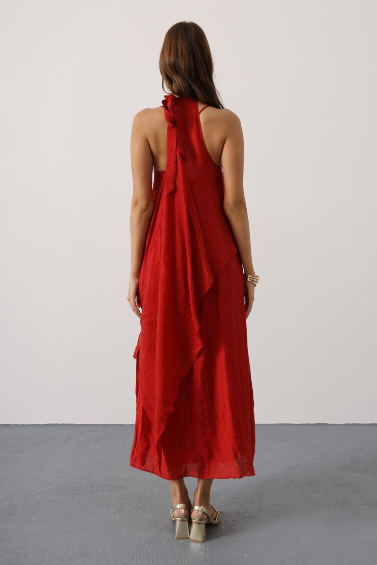 Slip Dress With Halter Neck And Cap Sleeves
