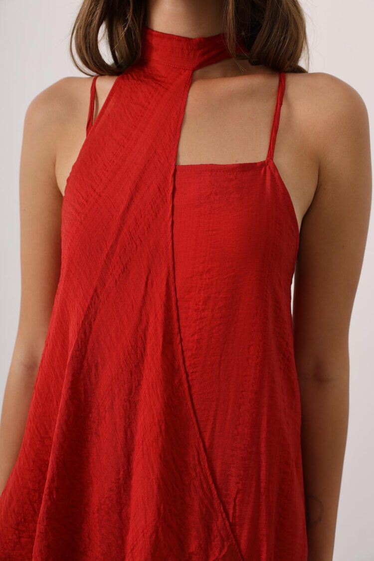 Slip Dress With Halter Neck And Cap Sleeves