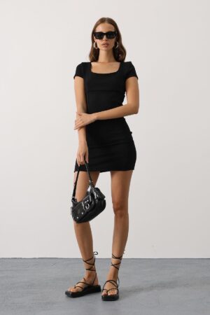 Black Sexy Bodycon Mini Dress With Square Neck - Brand: Reyon - Women & Kids, Baby Clothes Wholesale - Globality Store