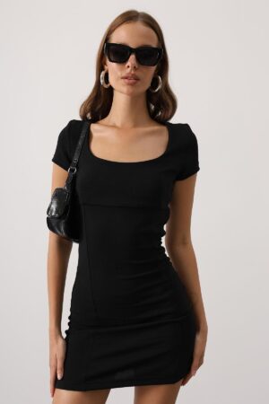 Black Sexy Bodycon Mini Dress With Square Neck - Brand: Reyon - Women & Kids, Baby Clothes Wholesale - Globality Store