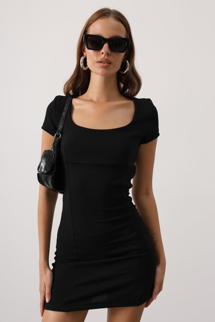 Black Sexy Bodycon Mini Dress With Square Neck