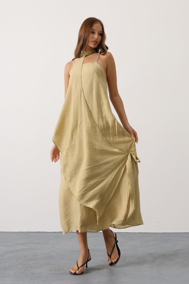 Khaki Elegant Sleeveless Midi Slit Dress - Brand: Reyon - Women & Kids, Baby Clothes Wholesale - Globality Store