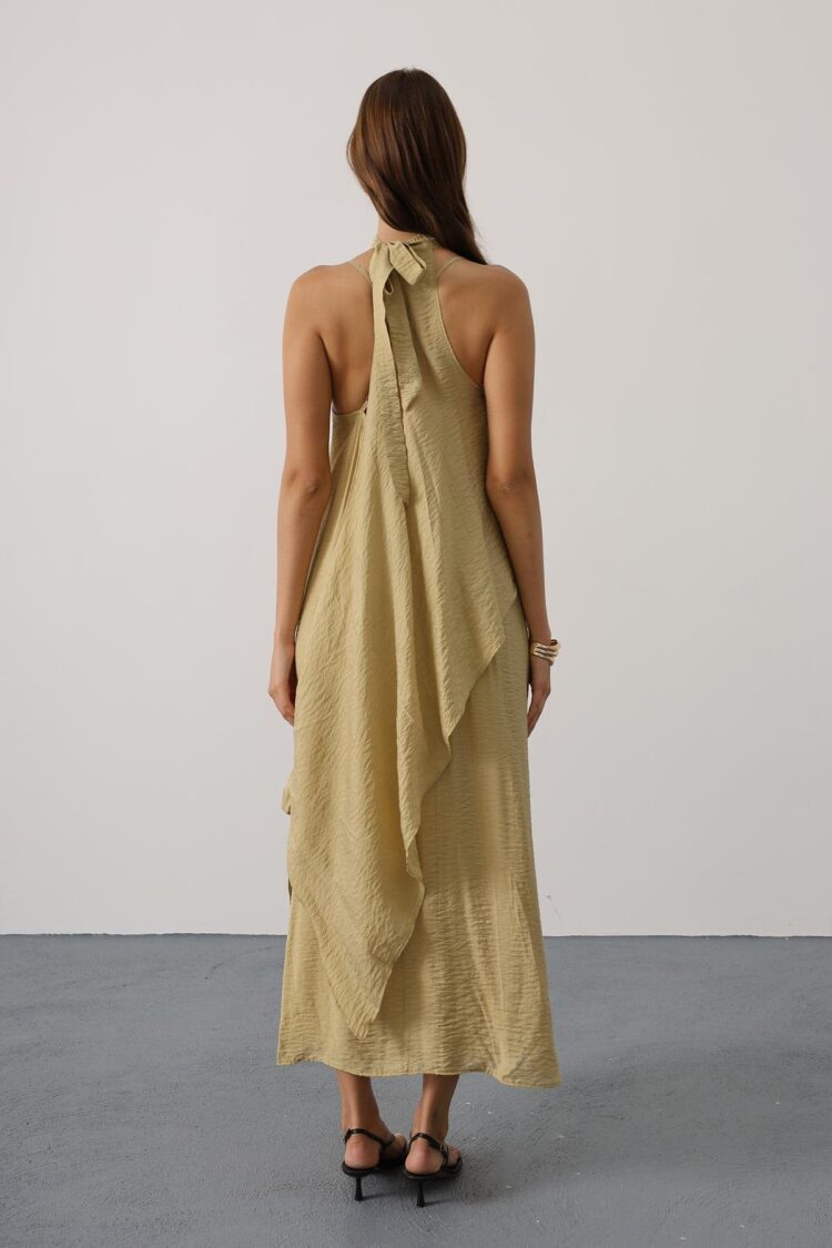 Khaki Elegant Sleeveless Midi Slit Dress