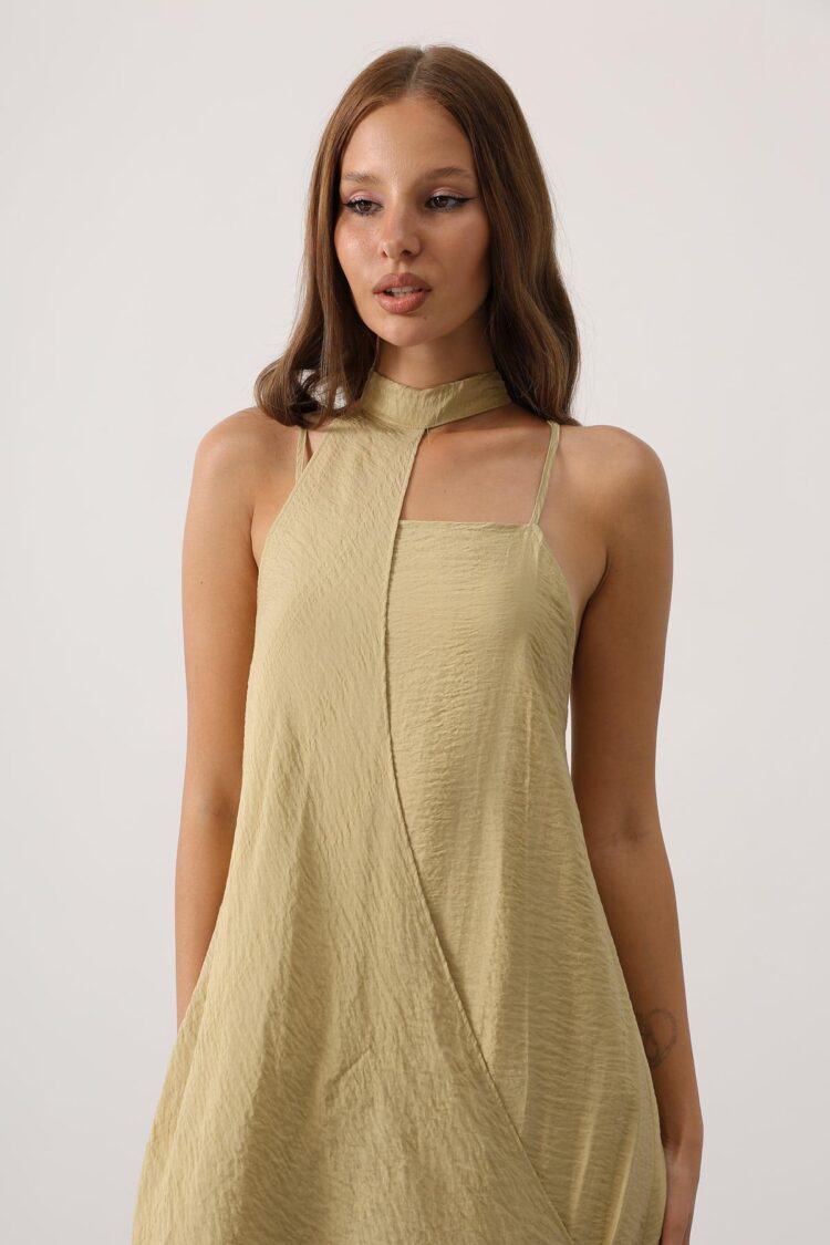 Khaki Elegant Sleeveless Midi Slit Dress