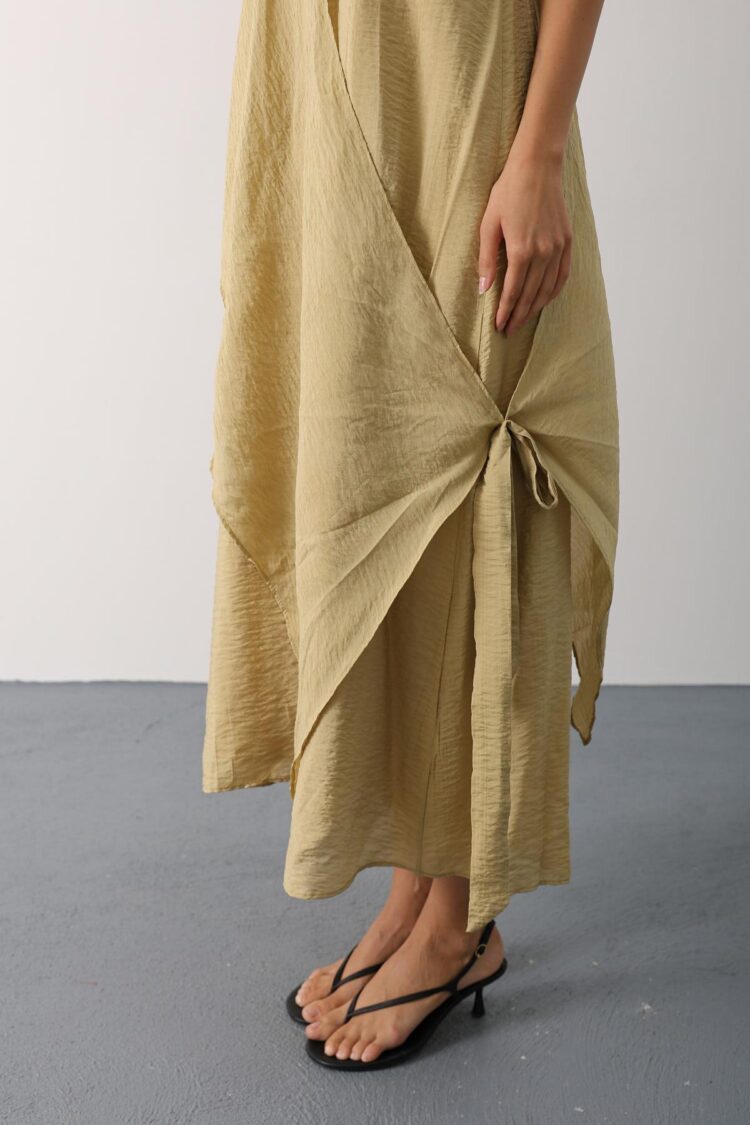 Khaki Elegant Sleeveless Midi Slit Dress