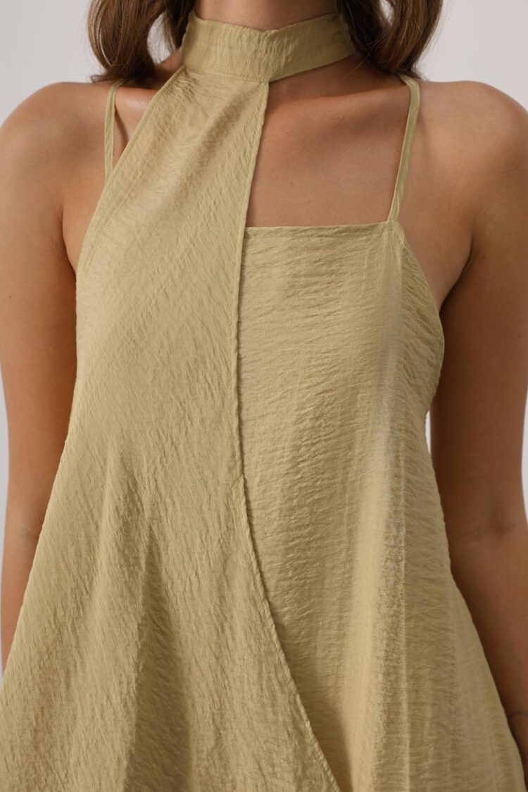 Khaki Elegant Sleeveless Midi Slit Dress