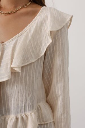 Beige Boho Blouse With V-Neck And Long Sleeves - Brand: Reyon - Women & Kids, Baby Clothes Wholesale - Globality Store