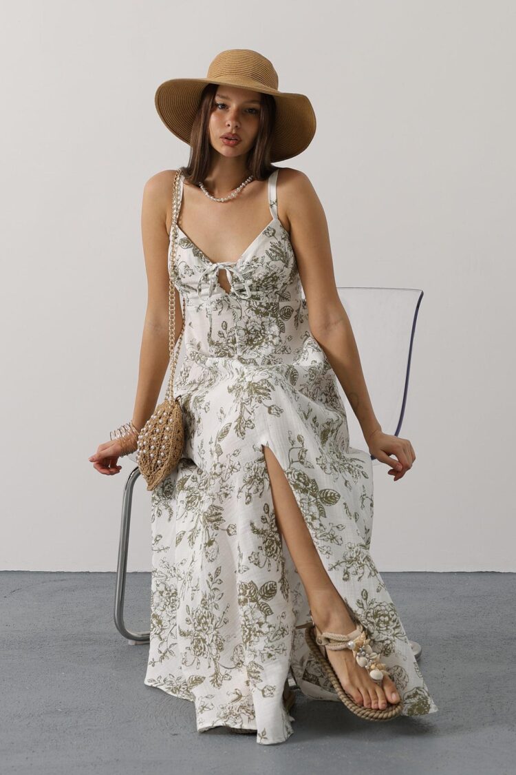 Elegant White Slip Dress With Floral V-Neck Maxi - Brand: Reyon - Women & Kids, Baby Clothes Wholesale - Globality Store