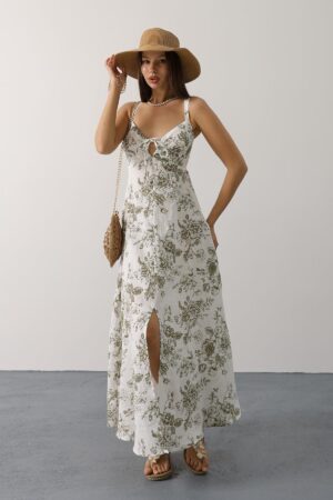 Elegant White Slip Dress With Floral V-Neck Maxi - Brand: Reyon - Women & Kids, Baby Clothes Wholesale - Globality Store