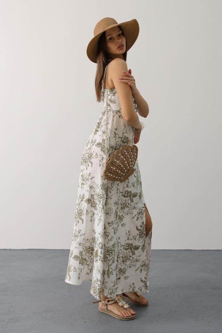 Elegant White Slip Dress With Floral V-Neck Maxi