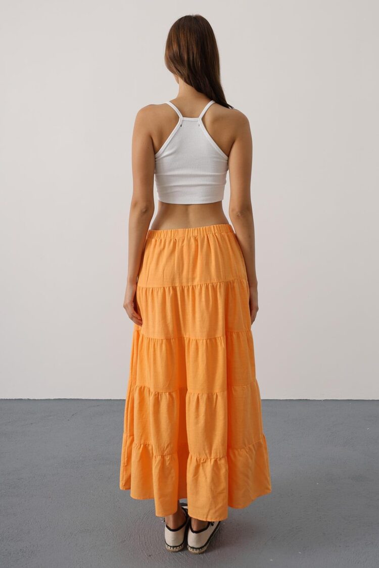 Orange Casual Boho Layered Maxi Skirt Mid Waist