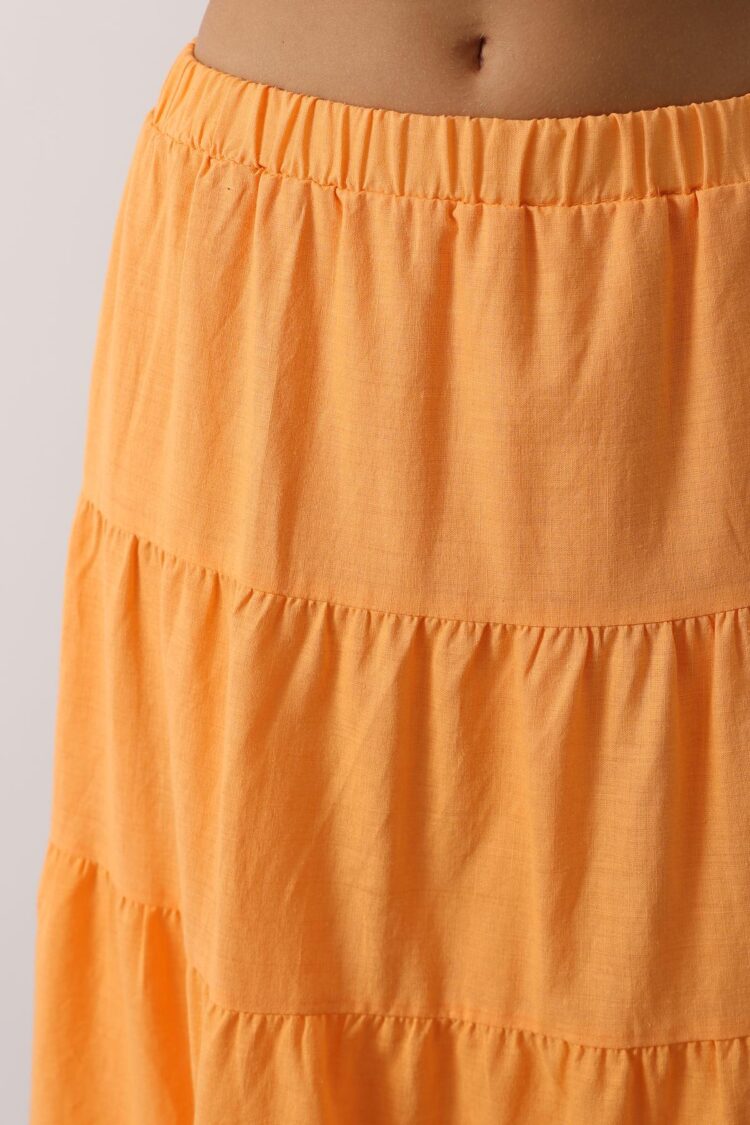 Orange Casual Boho Layered Maxi Skirt Mid Waist
