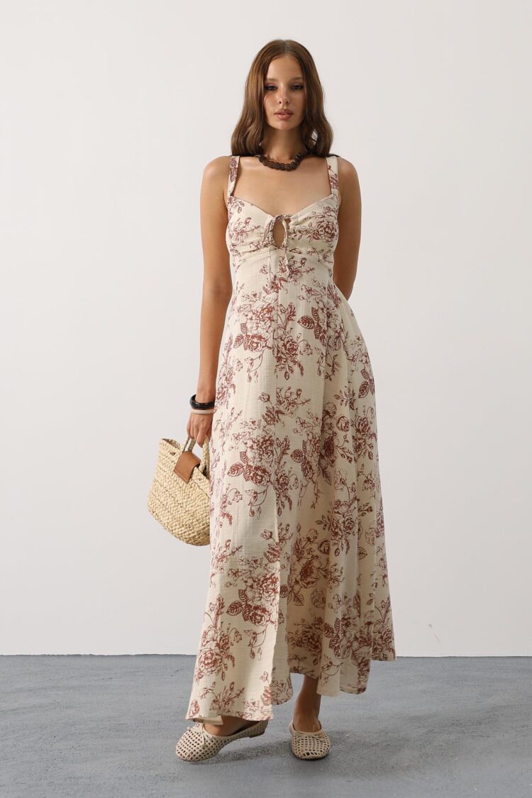 Beige Boho Slip Maxi Dress With Sweetheart Neck - Brand: Reyon - Women & Kids, Baby Clothes Wholesale - Globality Store