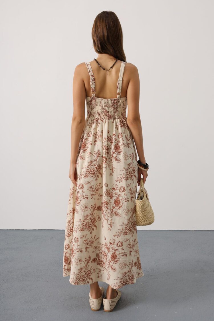 Beige Boho Slip Maxi Dress With Sweetheart Neck