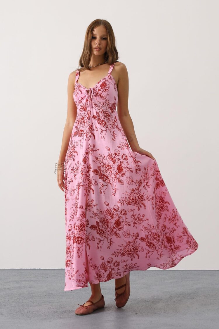 Floral Maxi Slip Dress With Sweetheart Neck