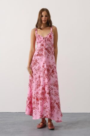 Floral Maxi Slip Dress With Sweetheart Neck - Brand: Reyon - Women & Kids, Baby Clothes Wholesale - Globality Store