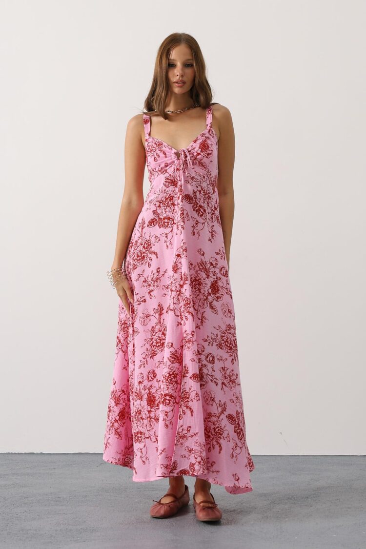 Floral Maxi Slip Dress With Sweetheart Neck