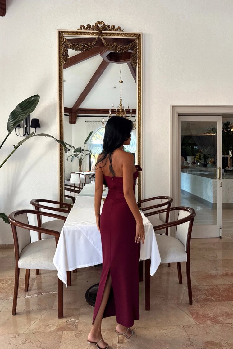 Claret Red Glam Sheath Dress