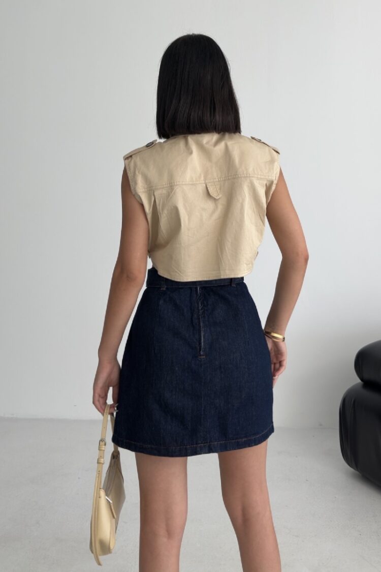 Blue Asymmetrical Mini Skirt With Buttoned Closure