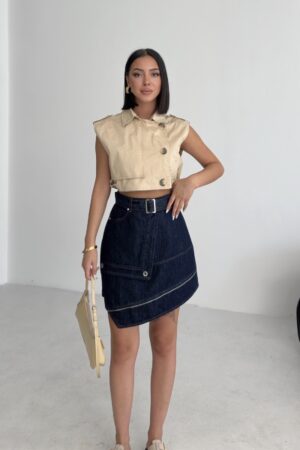 Blue Asymmetrical Mini Skirt With Buttoned Closure - Brand: XLove - Women & Kids, Baby Clothes Wholesale - Globality Store