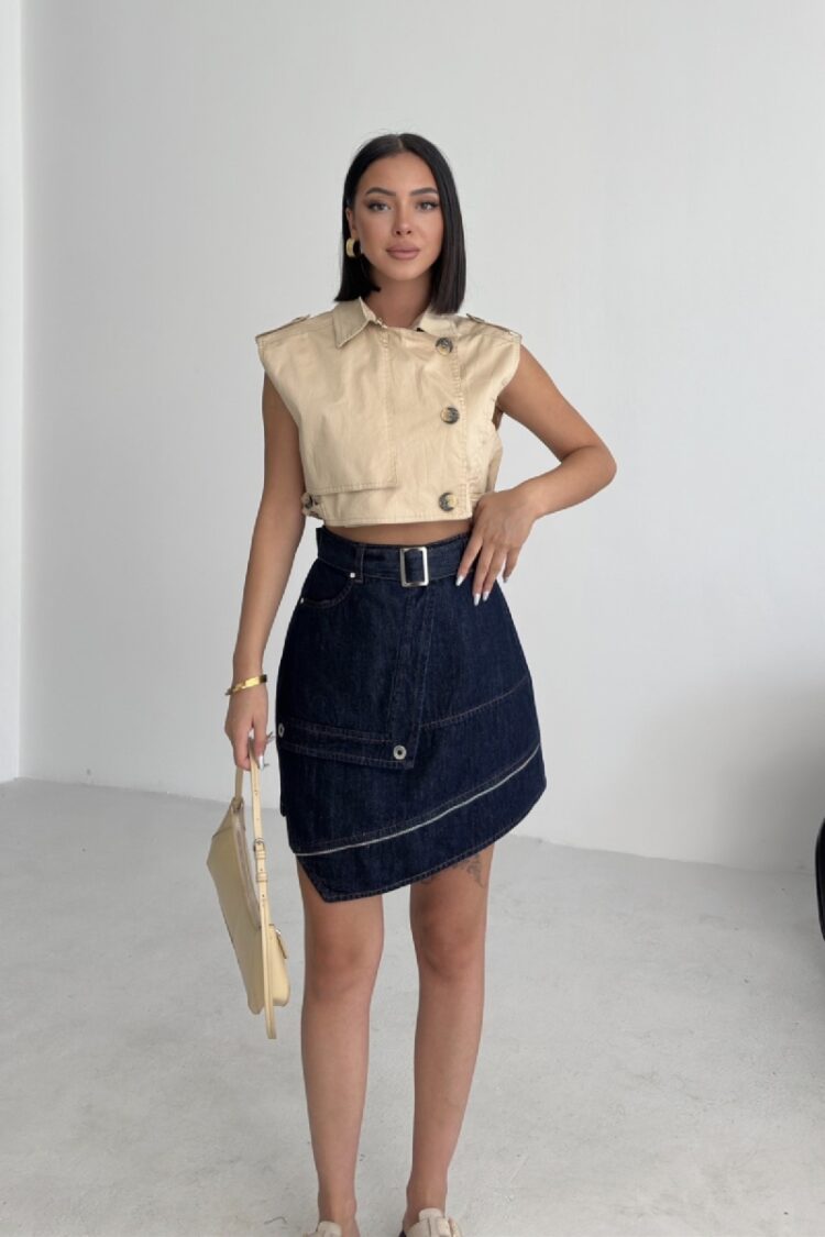 Blue Asymmetrical Mini Skirt With Buttoned Closure - Brand: XLove - Women & Kids, Baby Clothes Wholesale - Globality Store