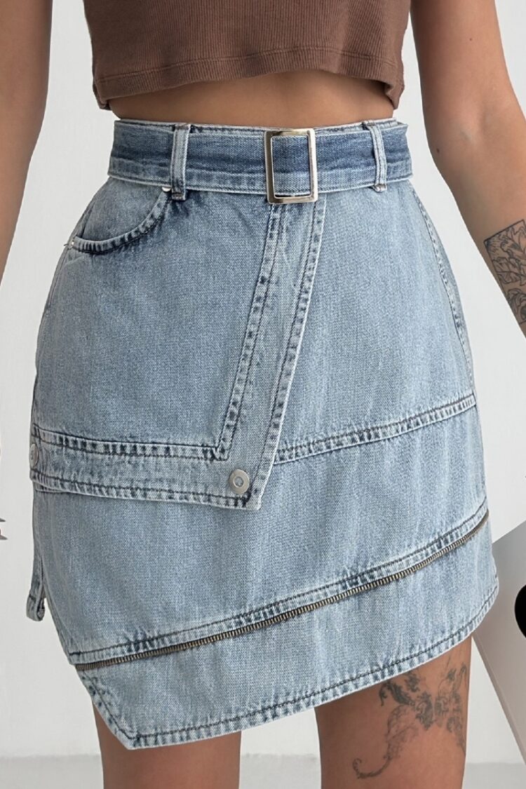 Asymmetrical Mini Skirt With Flap Pocket