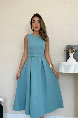 Elegant Blue A-Line Dress With Cap Sleeves - Brand: Elisa - Women & Kids, Baby Clothes Wholesale - Globality Store