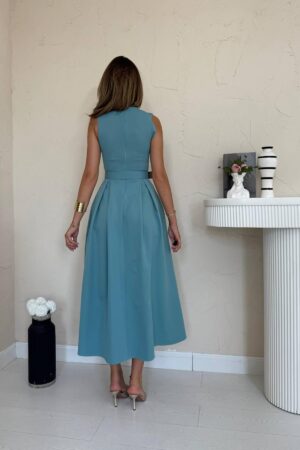 Elegant Blue A-Line Dress With Cap Sleeves - Brand: Elisa - Women & Kids, Baby Clothes Wholesale - Globality Store