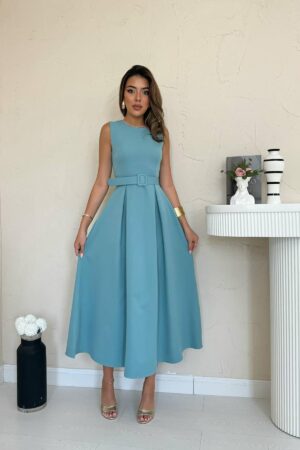 Elegant Blue A-Line Dress With Cap Sleeves - Brand: Elisa - Women & Kids, Baby Clothes Wholesale - Globality Store