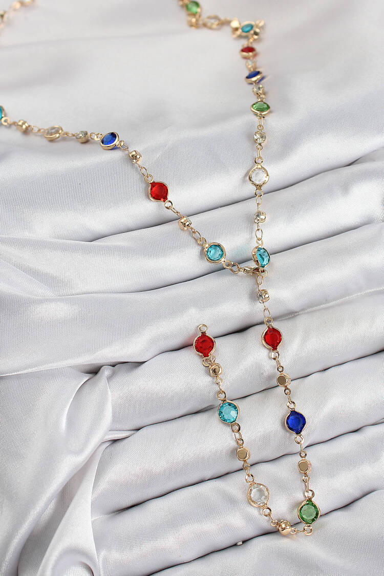 Brass Color Zircon Stone Pattern Gold Color Women Y Necklace