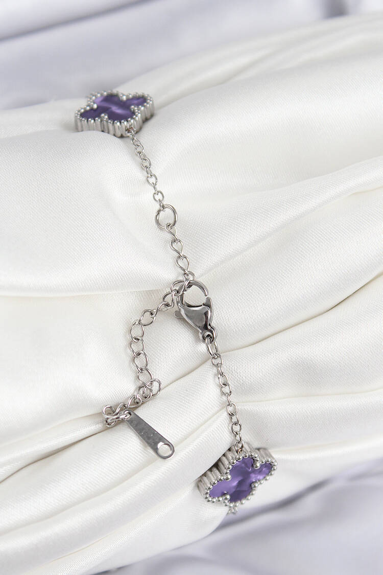 316l Steel Pearlescent Purple Silver Color Clover Women Bracelet