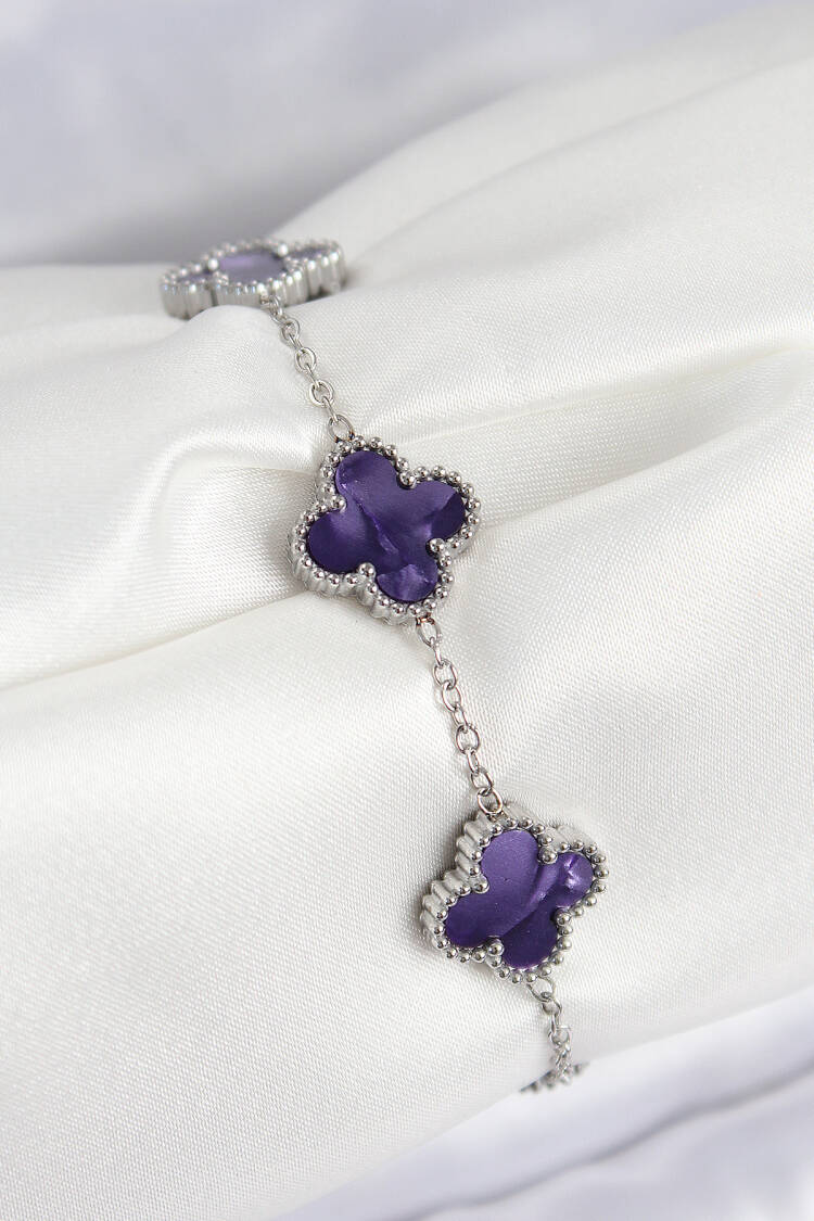 316l Steel Pearlescent Purple Silver Color Clover Women Bracelet - Brand: Ebijuteri - Women & Kids, Baby Clothes Wholesale - Globality Store