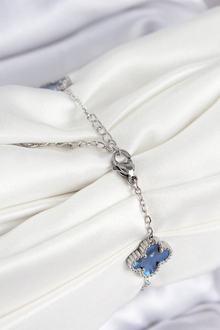 316l Steel Pearl Navy Silver Color Clover Women Bracelet