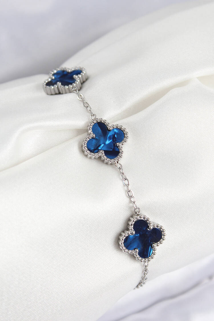 316l Steel Pearl Navy Silver Color Clover Women Bracelet - Brand: Ebijuteri - Women & Kids, Baby Clothes Wholesale - Globality Store