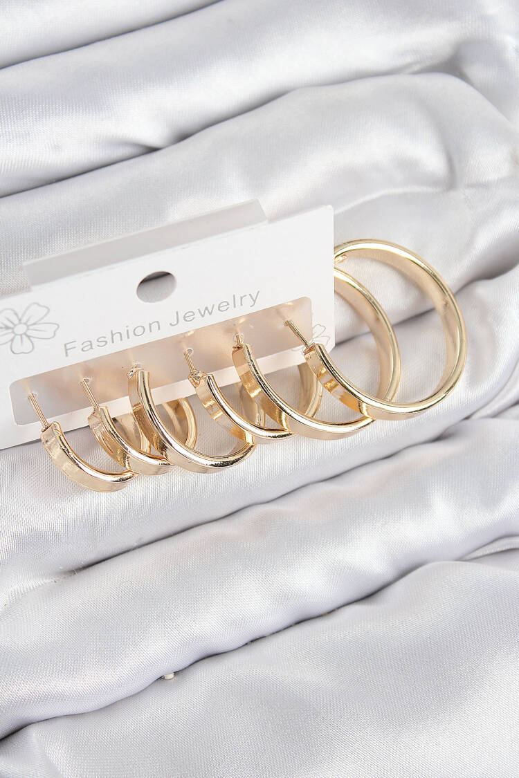 Brass Ring Pattern Gold Color Women Set Earrings - Brand: Ebijuteri - Women & Kids, Baby Clothes Wholesale - Globality Store