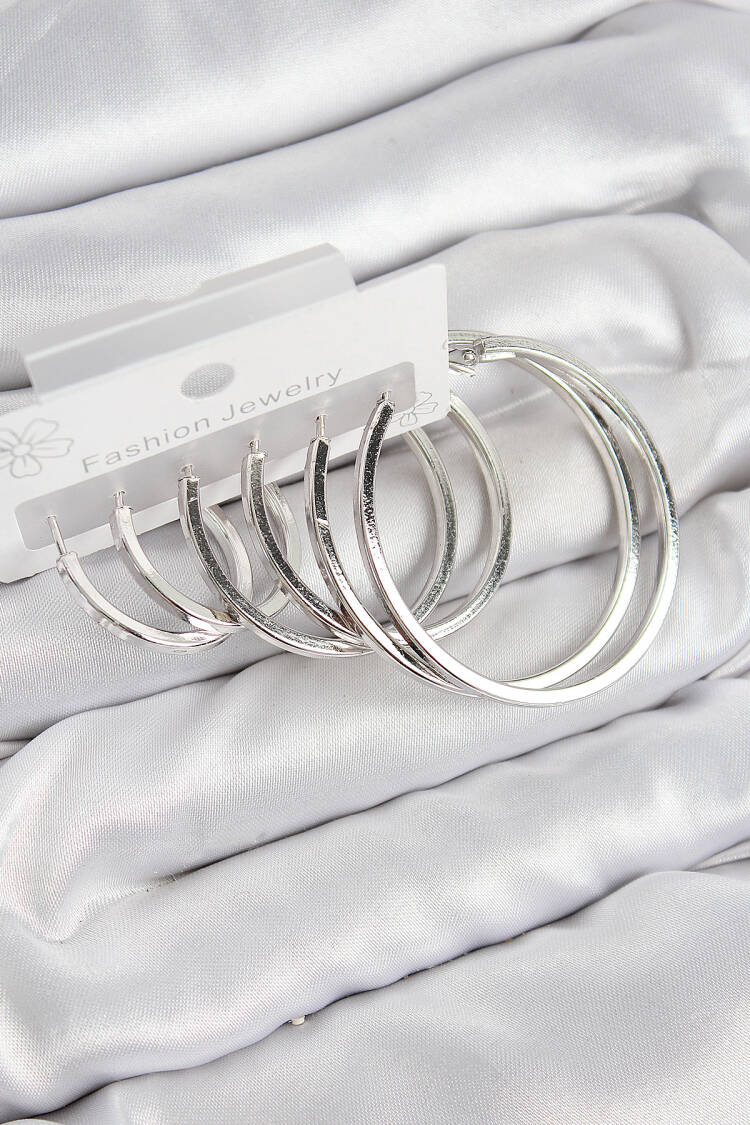 Brass Ring Pattern Silver Color Women Set Earrings - Brand: Ebijuteri - Women & Kids, Baby Clothes Wholesale - Globality Store