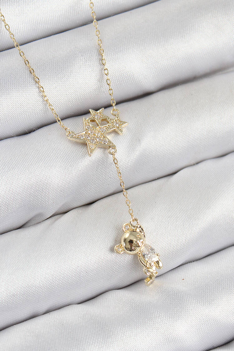 Brass Zircon Stone Rocking Bear Star Pattern Gold Color Women Necklace - Brand: Ebijuteri - Women & Kids, Baby Clothes Wholesale - Globality Store