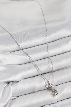 Brass Zircon Stone Star And Moon Pattern Silver Color Women Necklace - Brand: Ebijuteri - Women & Kids, Baby Clothes Wholesale - Globality Store